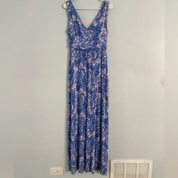 Lilly Pulitzer Medium M Bird Is The Word Sloane Maxi Dress Blue Coastal Beach - Picture 2 of 13